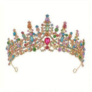 Wicked Silk Prom, Quinceanera Jeweled Crown Tiara Headband - Rainbow